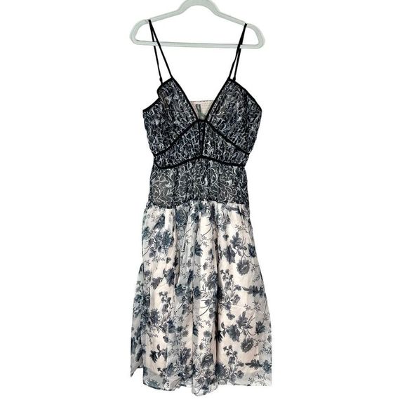 👗Anthropologie Floral Ruched Bodice Maxi Dress XL NWT Black White V-Neck Halter - Picture 5 of 15